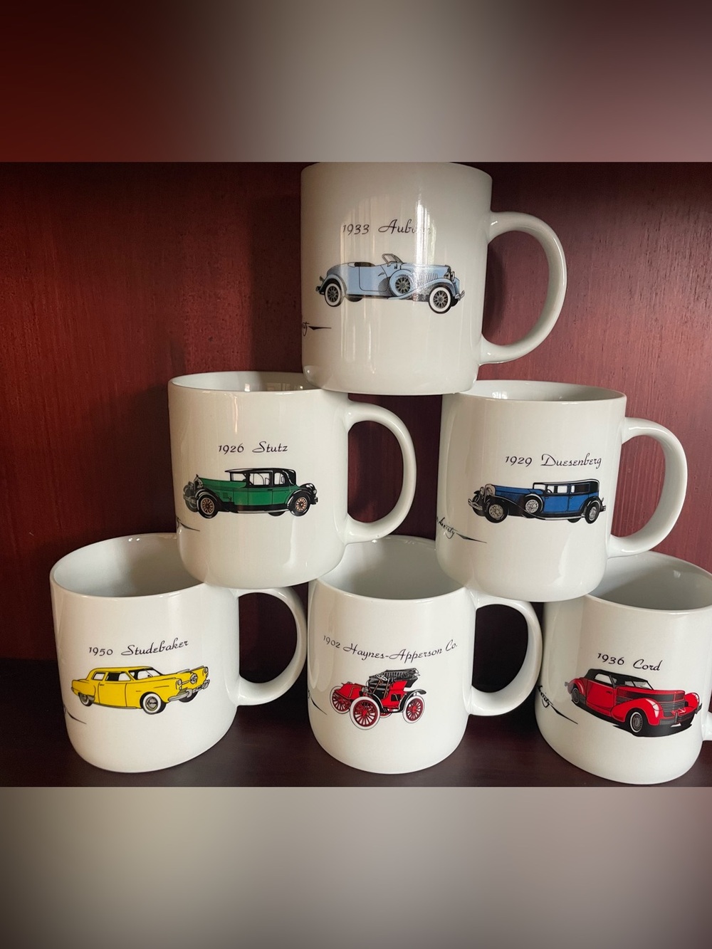Classic Vintage Car Ceramic Mug - White with Multi Car Illustrations